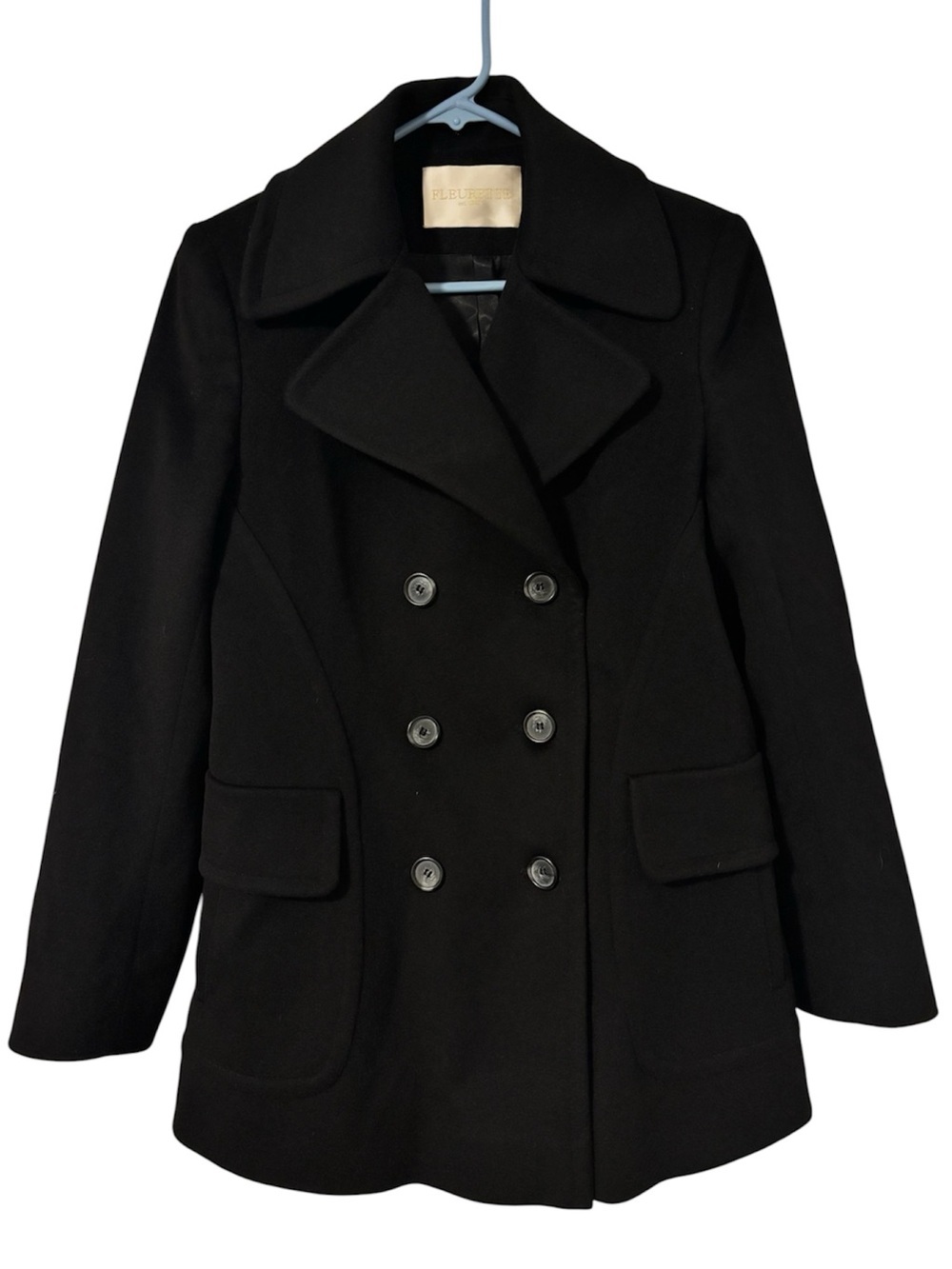 Fleurette Loro Piana 100% Wool Black Double Breasted Peacoat Size 6 - Picture 2 of 6